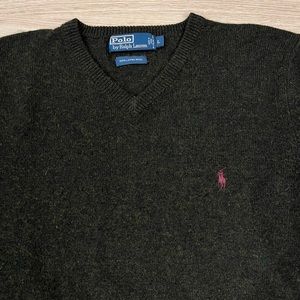 Polo by Ralph Lauren V-Neck Sweater, Men’s L, Wool, Mixed Dark Green/Navy/Olive